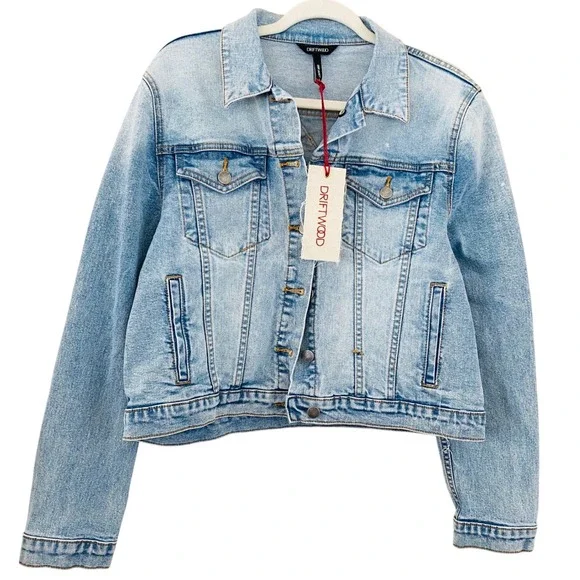 Free People X Driftwood NWT Patchwork Blue & Pink Denim Jean Jacket Size Large - Picture 7 of 11